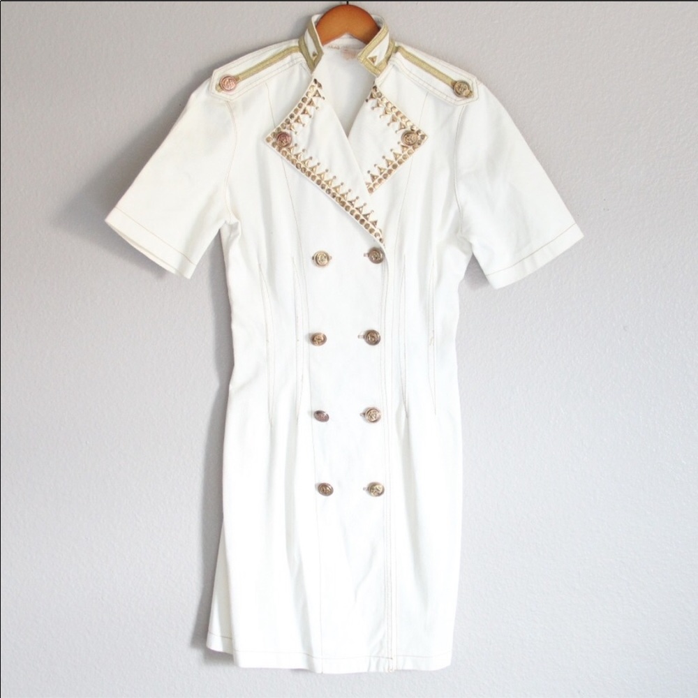 Vintage Monique Fashions white denim studded dress